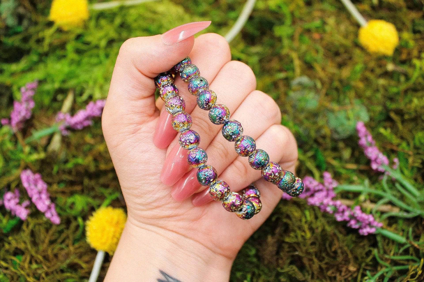 6-11 Crystals Crystal Aura Lava - Grounding Round Bead Gemstone Bracelets