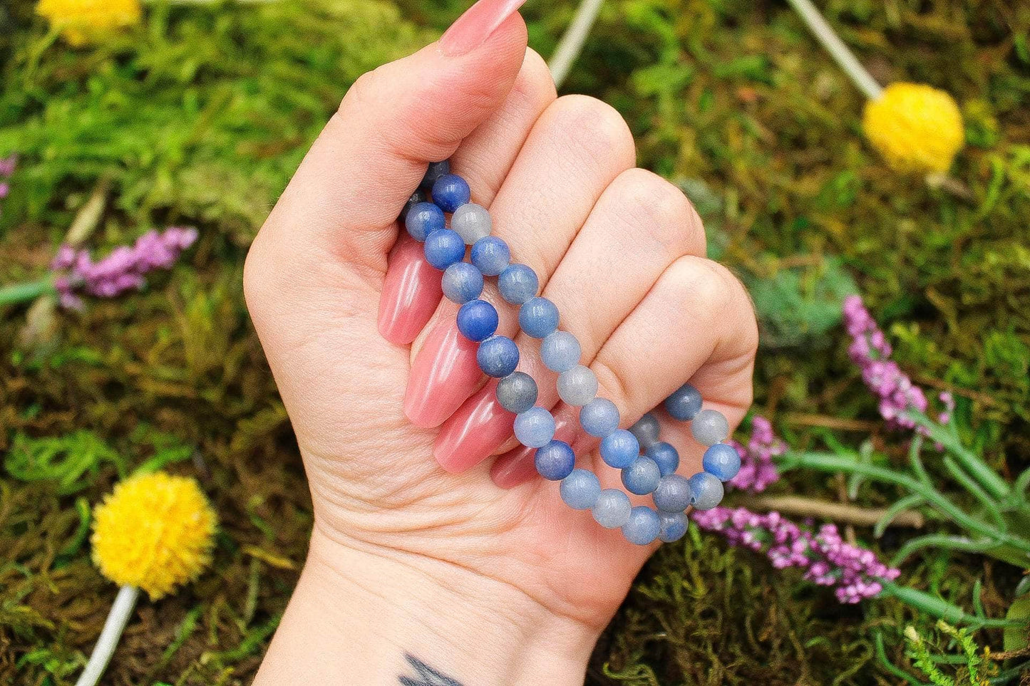 6-11 Crystals Crystal Blue Quartz - Clarity Round Bead Gemstone Bracelets