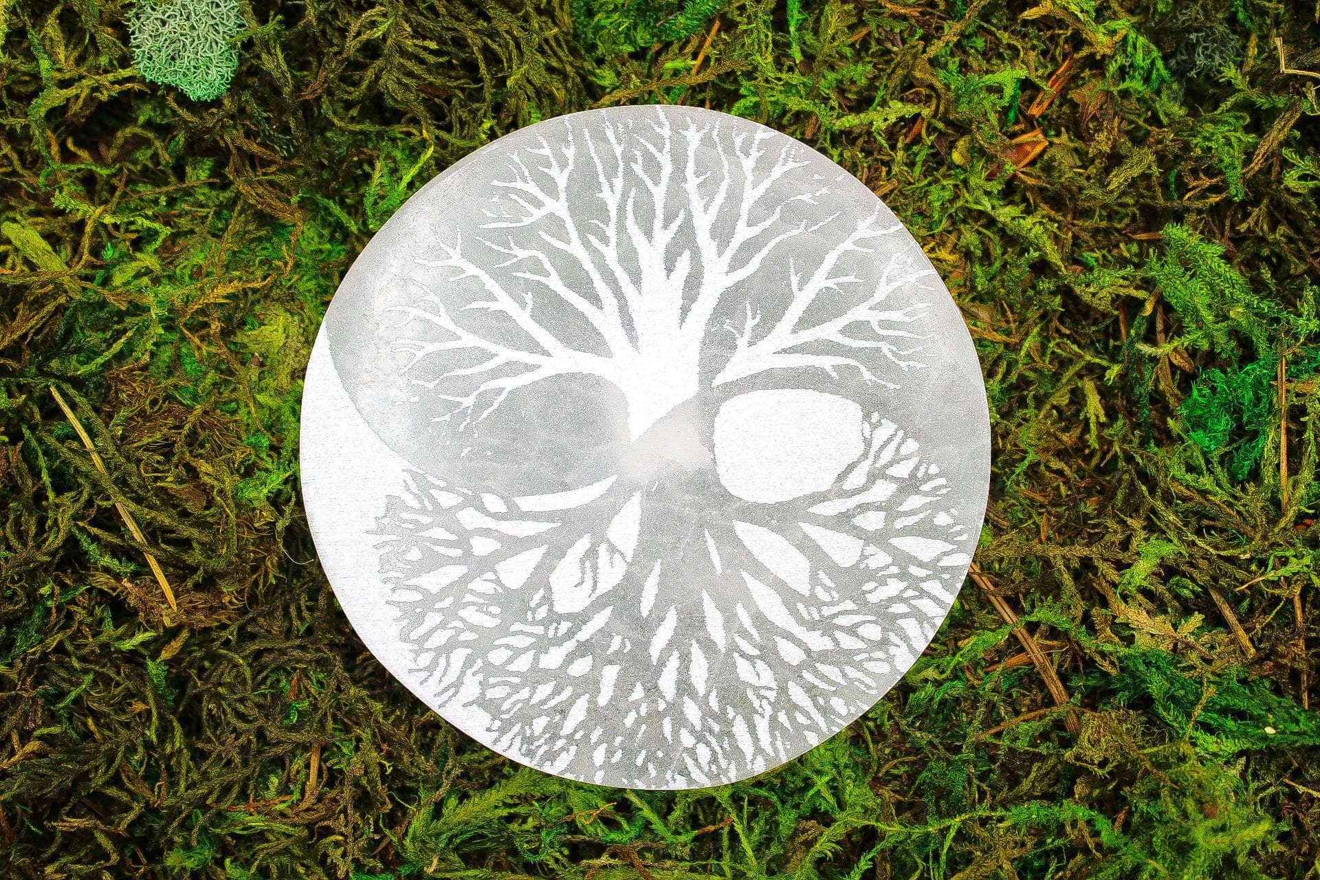 Tree of Life with a swing on store Selenite plate.