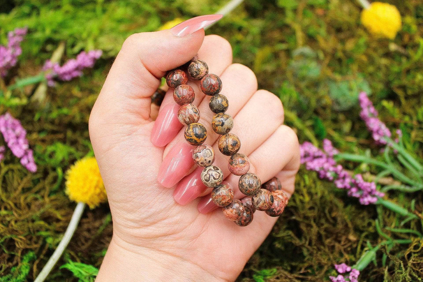 6-11 Crystals Crystal Leopard Skin Jasper - Animal Communication Round Bead Gemstone Bracelets