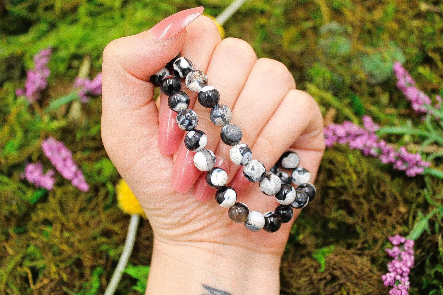 6-11 Crystals Crystal Orca Agate - Peace Round Bead Gemstone Bracelets