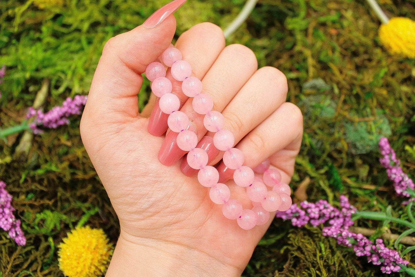 6-11 Crystals Crystal Rose Quartz - Love Round Bead Gemstone Bracelets