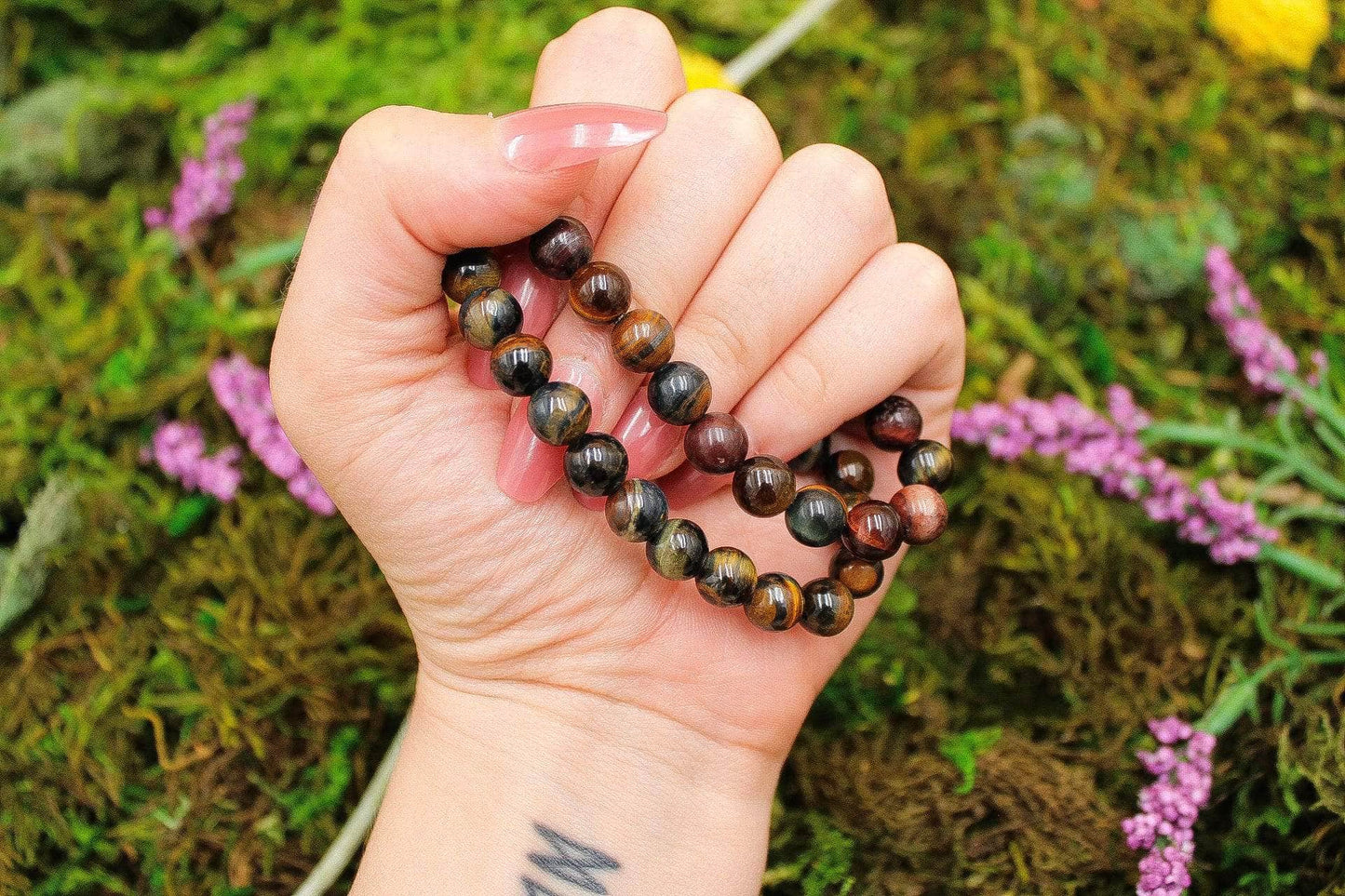6-11 Crystals Crystal Tiger Eye - Confidence Round Bead Gemstone Bracelets