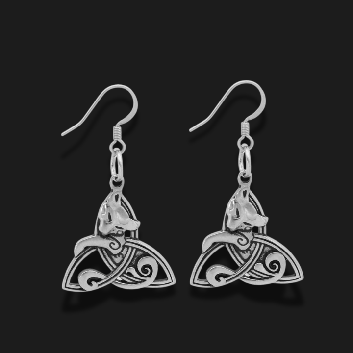 Ancient Treasures Earrings Celtic Cat on Triquetra Stainless Steel Earrings Celtic Cat on Triquetra Stainless Steel Earrings