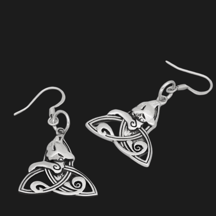 Ancient Treasures Earrings Celtic Cat on Triquetra Stainless Steel Earrings Celtic Cat on Triquetra Stainless Steel Earrings