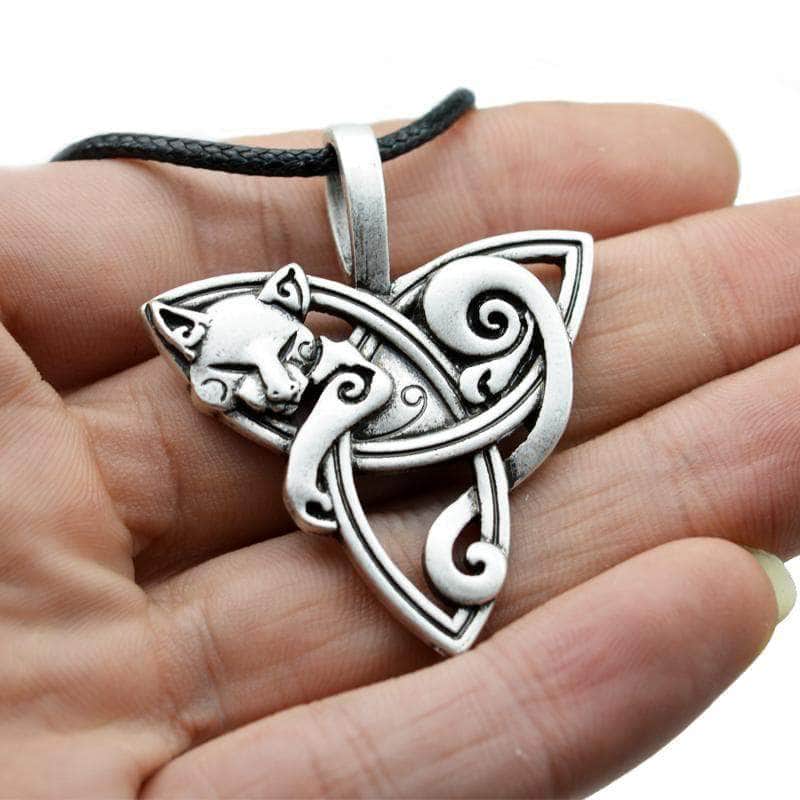 Ancient Treasures Pendants & Necklaces Ancient Treasures' Celtic Cat on Triquetra Stainless Steel Necklace Ancient Treasures' Celtic Cat on Triquetra Stainless Steel Necklace