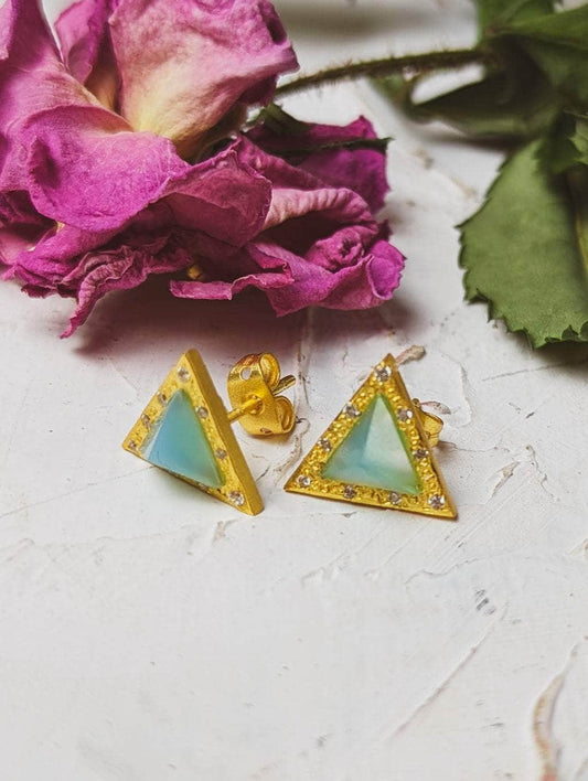 Ash & Rose Earrings Aqua Chalcedony Pyramid Gem Stud Earrings Pyramid Gem Stud Earrings