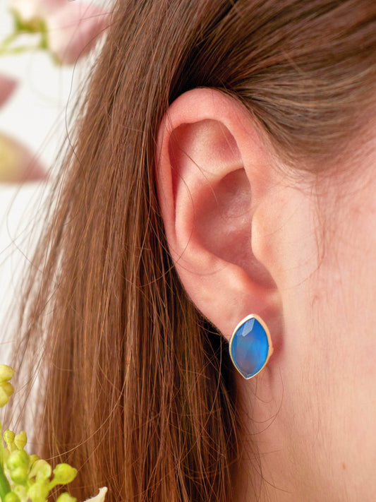 Ash & Rose earrings Blue Chalcedony Mila Leaf Earrings - Silver Mila Leaf Earrings - Silver