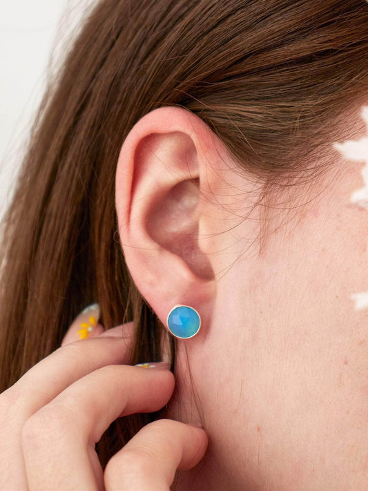 Ash & Rose earrings Blue Chalcedony Pebble Stud Earrings - Silver Pebble Stud Earrings - Silver