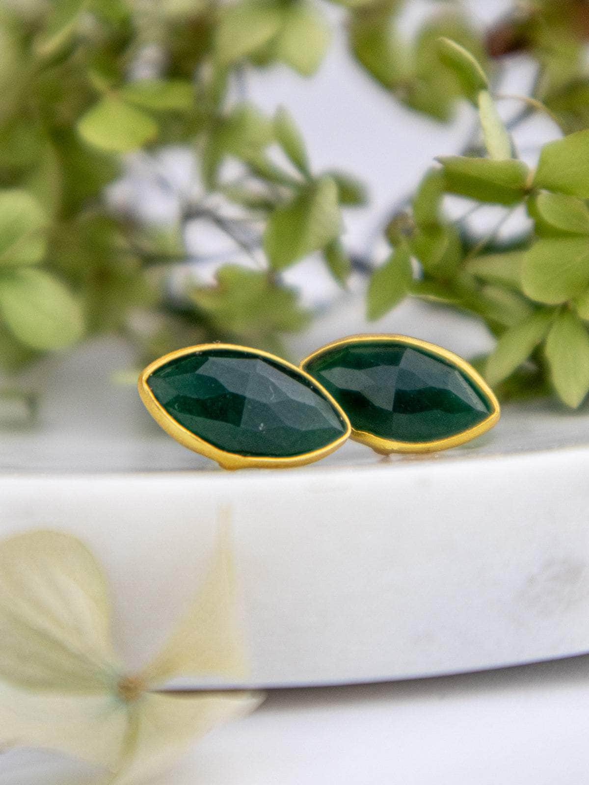 Ash & Rose earrings Green Jade Mila Leaf Earrings - Gold Mila Leaf Earrings - Gold