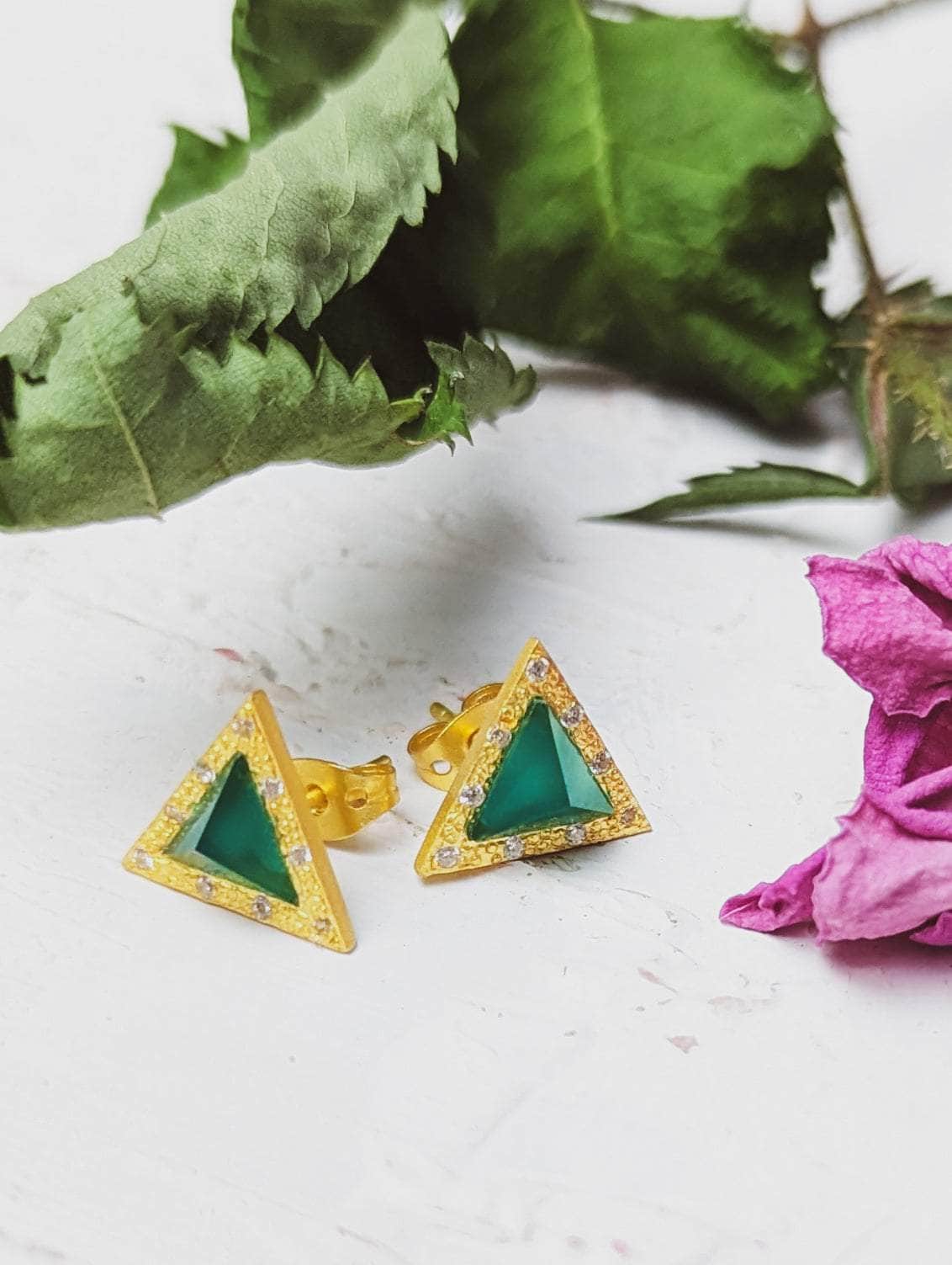 Ash & Rose Earrings Green Onyx Pyramid Gem Stud Earrings Pyramid Gem Stud Earrings