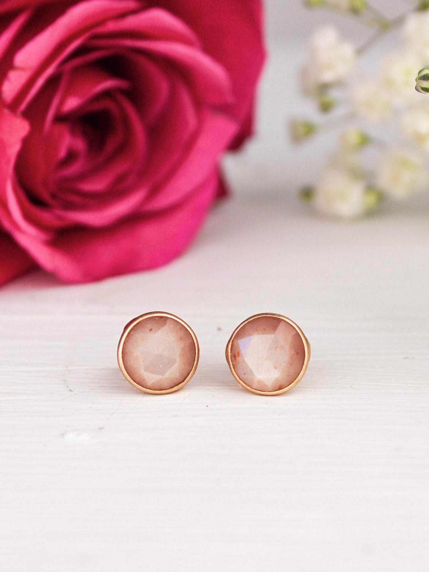 Ash & Rose earrings Peach Moonstone Pebble Stud Earrings - Rose Gold Pebble Stud Earrings - Rose Gold
