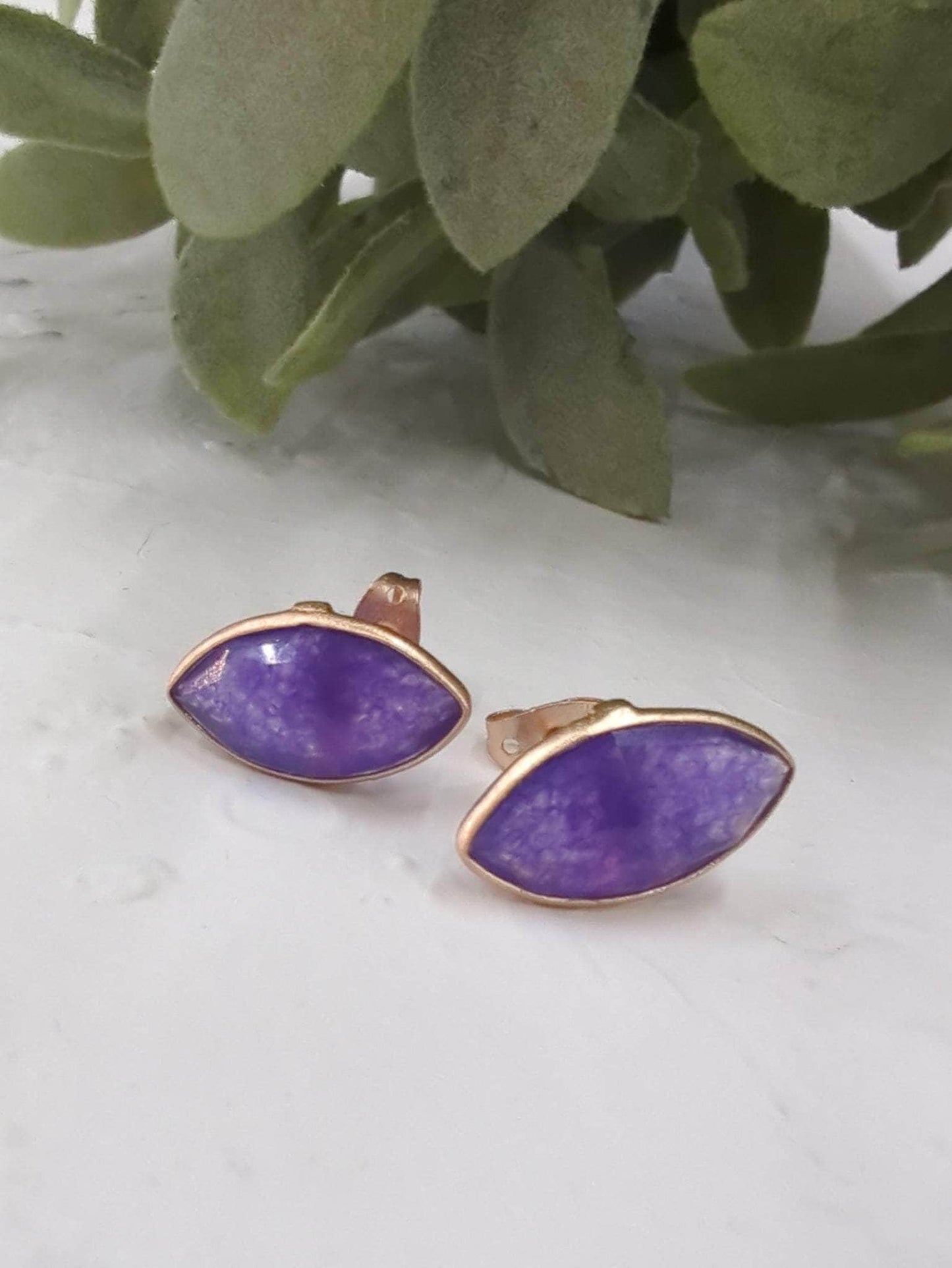 Ash & Rose earrings Purple Aventurine Mila Leaf Earrings - Rose Gold Mila Leaf Earrings - Rose Gold
