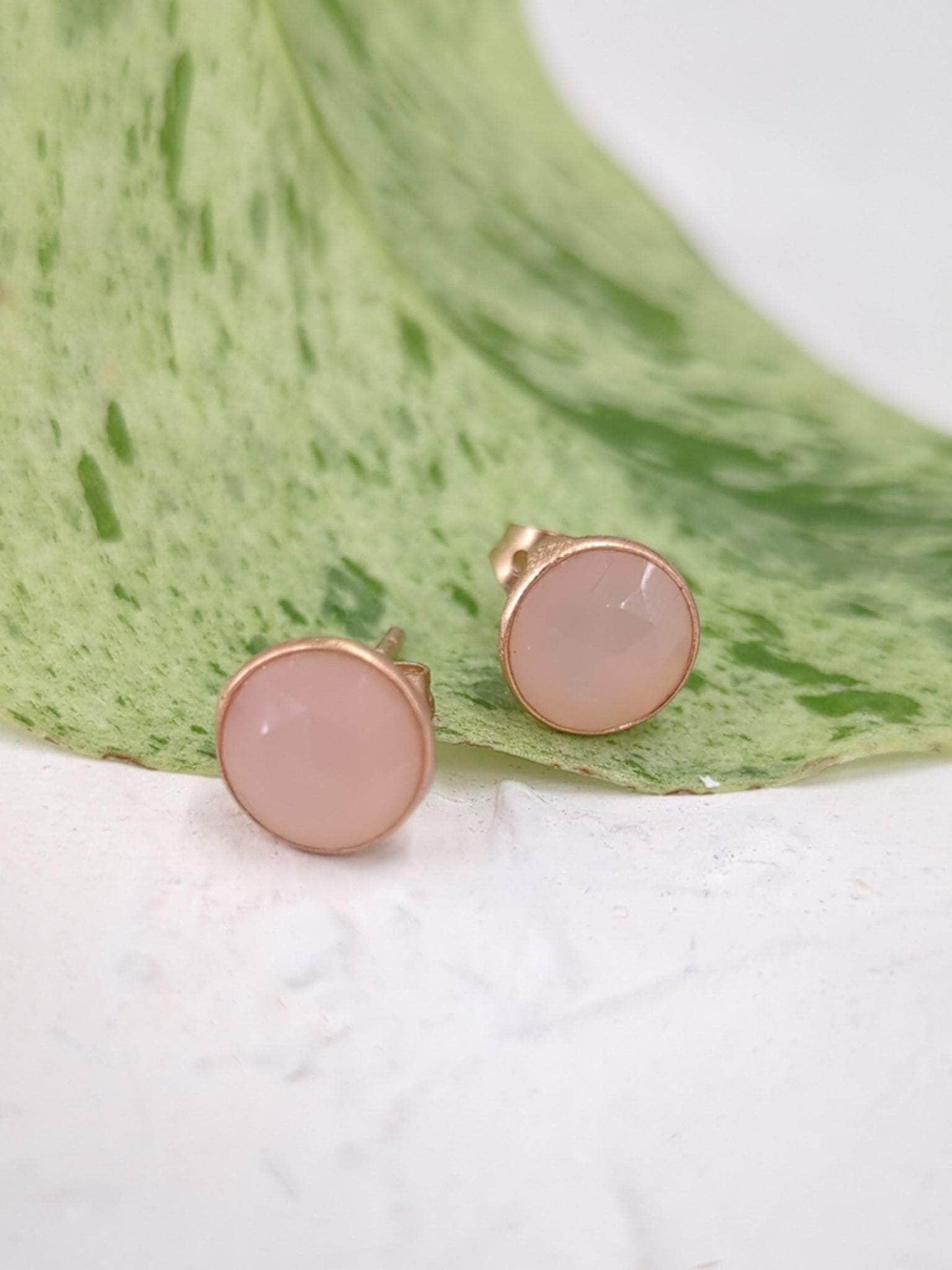 Ash & Rose earrings Rose Quartz Pebble Stud Earrings - Rose Gold Pebble Stud Earrings - Rose Gold