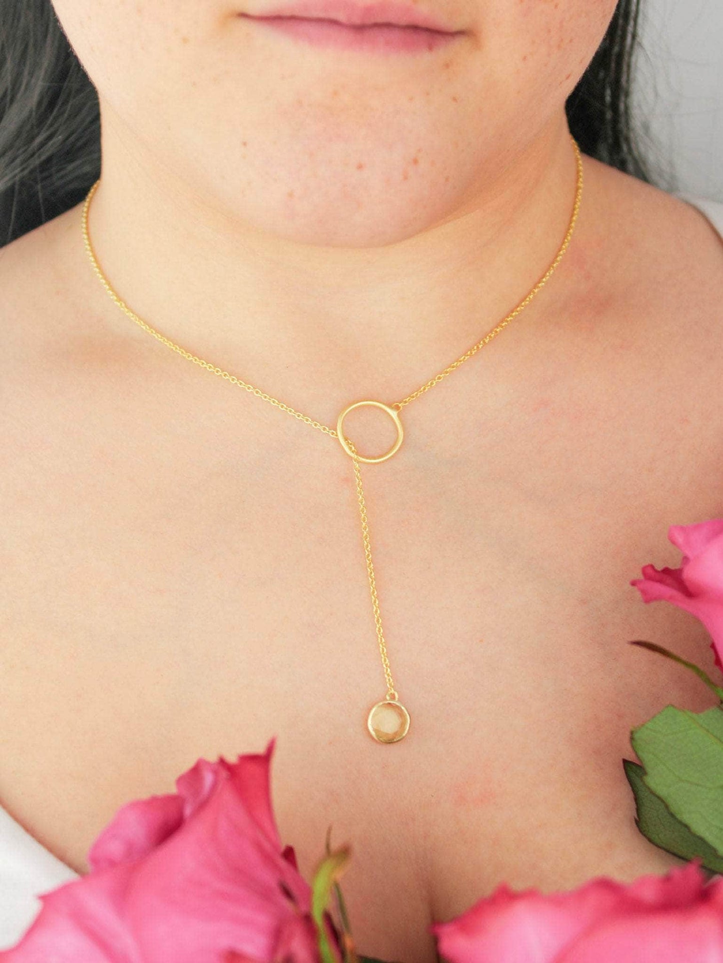 Ash & Rose Gold Pebble Drop Lariat Necklace Pebble Drop Lariat Necklace