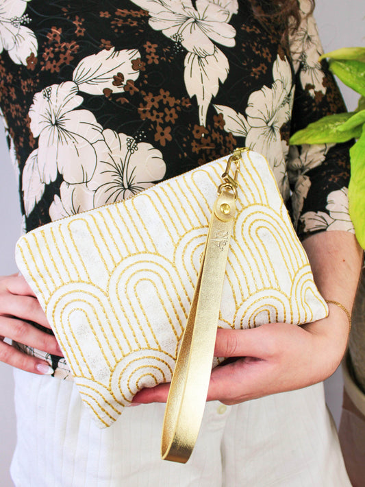 Ash & Rose purse Josephine Embroidered Gold and White Wristlet Purse Josephine Embroidered Gold and White Wristlet Purse