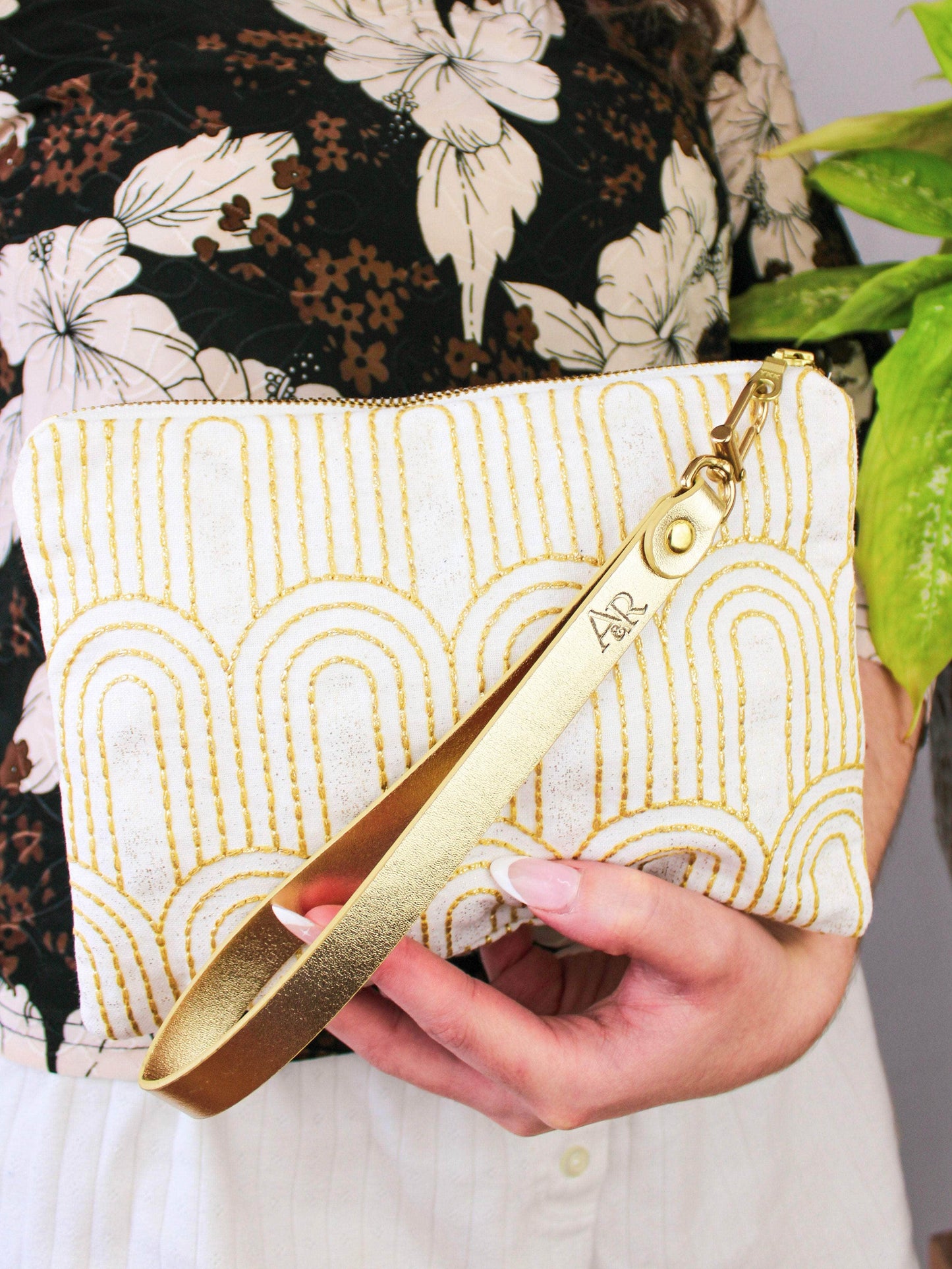 Ash & Rose purse Josephine Embroidered Gold and White Wristlet Purse Josephine Embroidered Gold and White Wristlet Purse