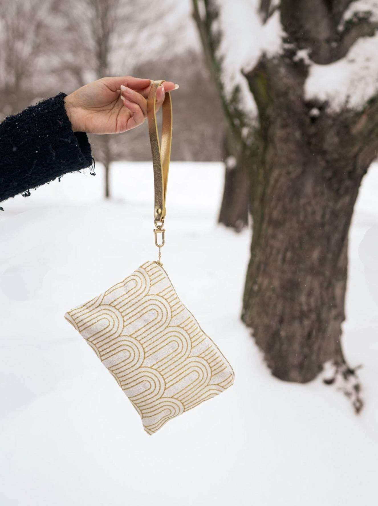 Ash & Rose purse Josephine Embroidered Gold and White Wristlet Purse Josephine Embroidered Gold and White Wristlet Purse