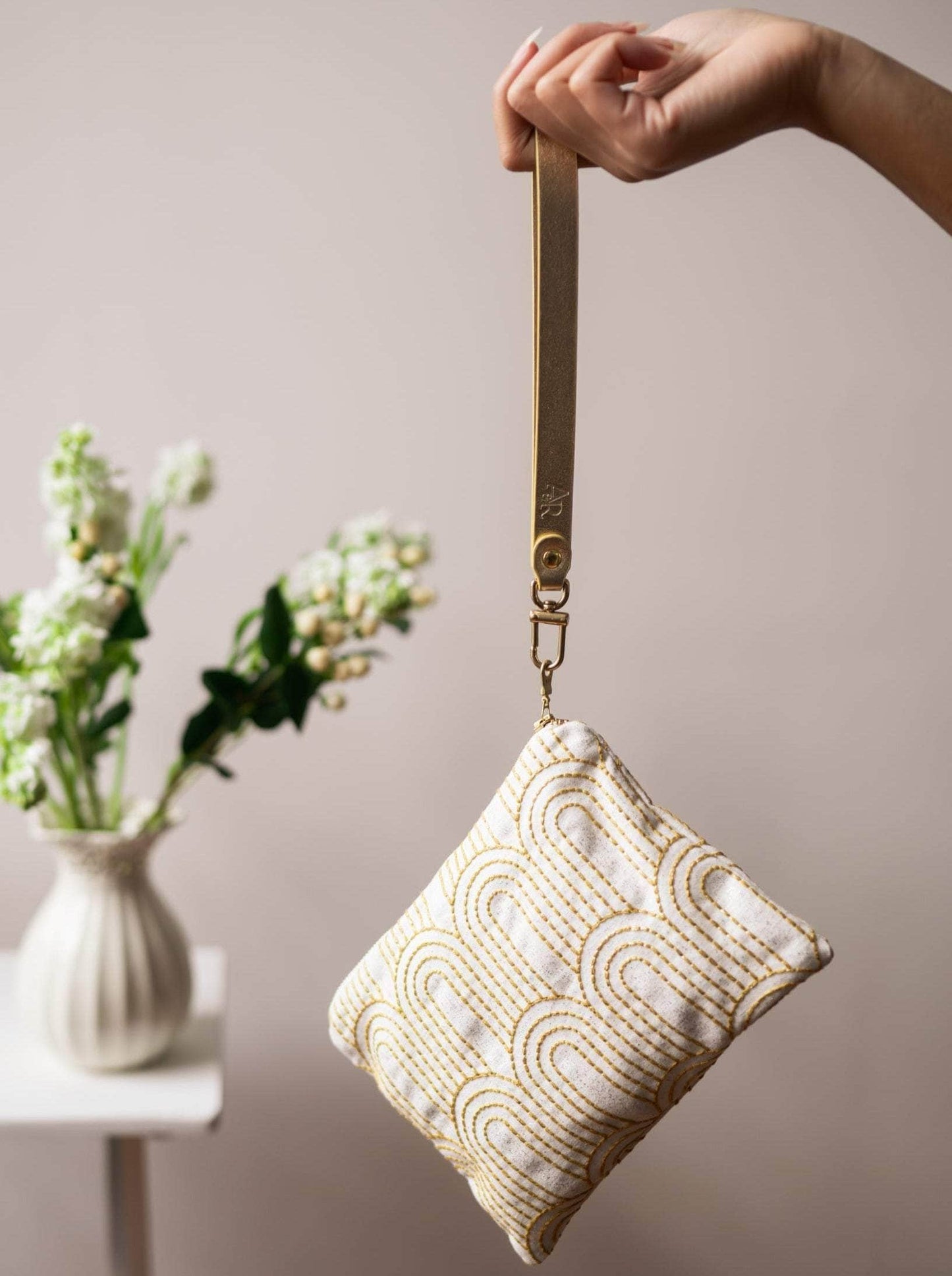 Ash & Rose purse Josephine Embroidered Gold and White Wristlet Purse Josephine Embroidered Gold and White Wristlet Purse