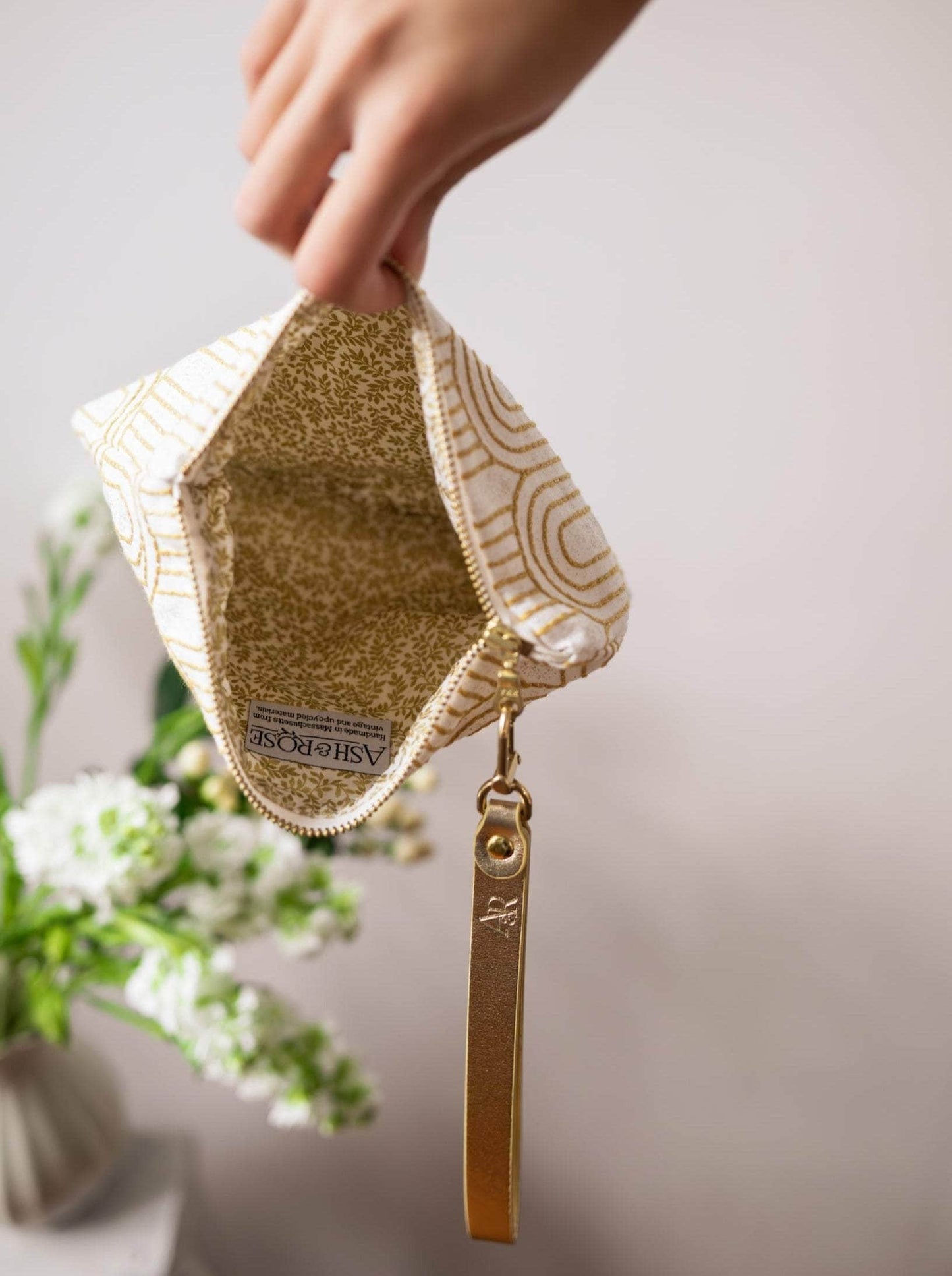 Ash & Rose purse Josephine Embroidered Gold and White Wristlet Purse Josephine Embroidered Gold and White Wristlet Purse