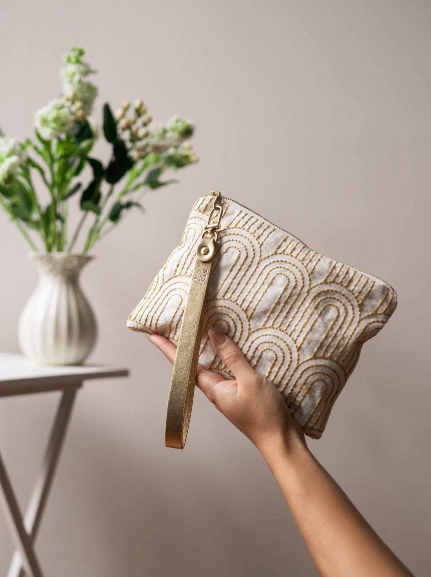 Ash & Rose purse Josephine Embroidered Gold and White Wristlet Purse Josephine Embroidered Gold and White Wristlet Purse