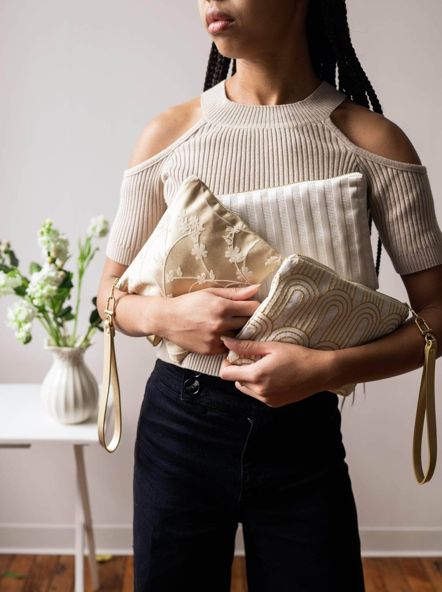 Ash & Rose purse Josephine Embroidered Gold and White Wristlet Purse Josephine Embroidered Gold and White Wristlet Purse