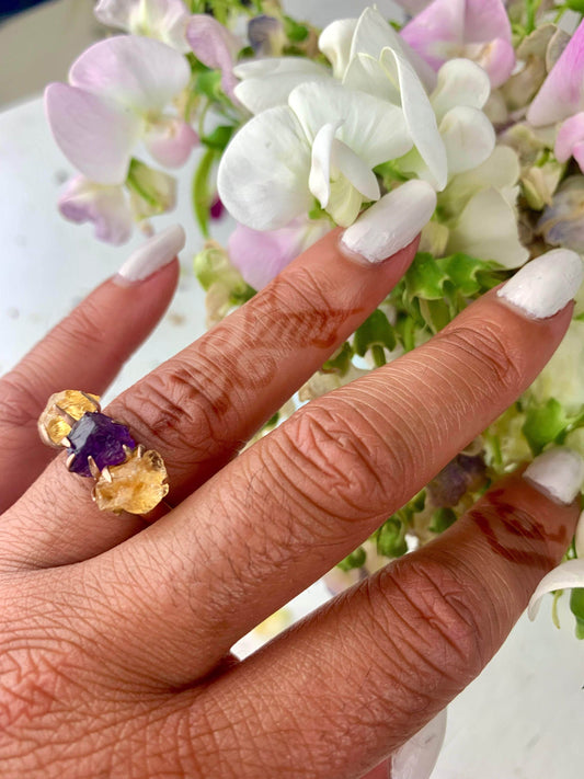 Ash & Rose ring Citrine/Amethyst Cluster Ring - Rose Gold Citrine/Amethyst Cluster Ring - Rose Gold