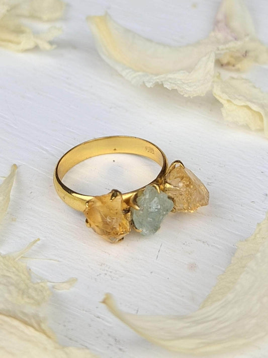 Ash & Rose ring Citrine/Aquamarine Cluster Ring - Gold Citrine/Aquamarine Cluster Ring - Gold