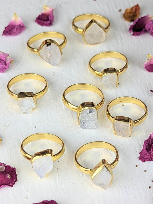 Ash & Rose Rings Raw Moonstone Bezel Ring Raw Moonstone Bezel Ring