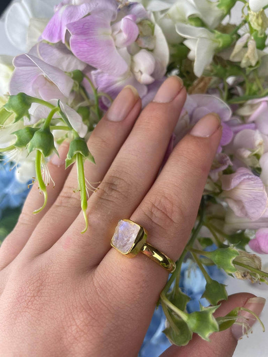Ash & Rose Rings Raw Moonstone Bezel Ring Raw Moonstone Bezel Ring