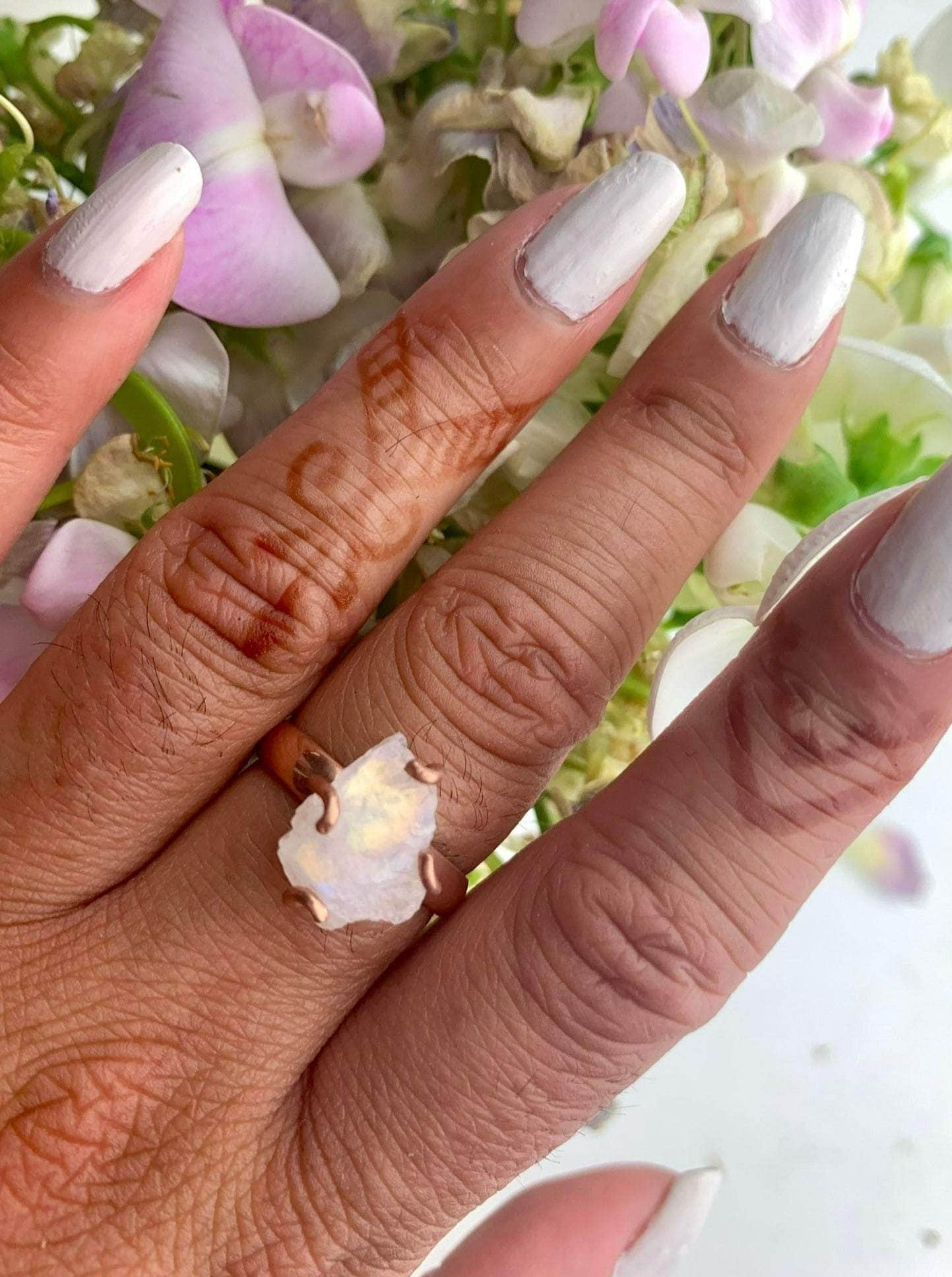 Ash & Rose Rings Rose Gold / 7 Raw Moonstone Prong Ring Raw Moonstone Prong Ring
