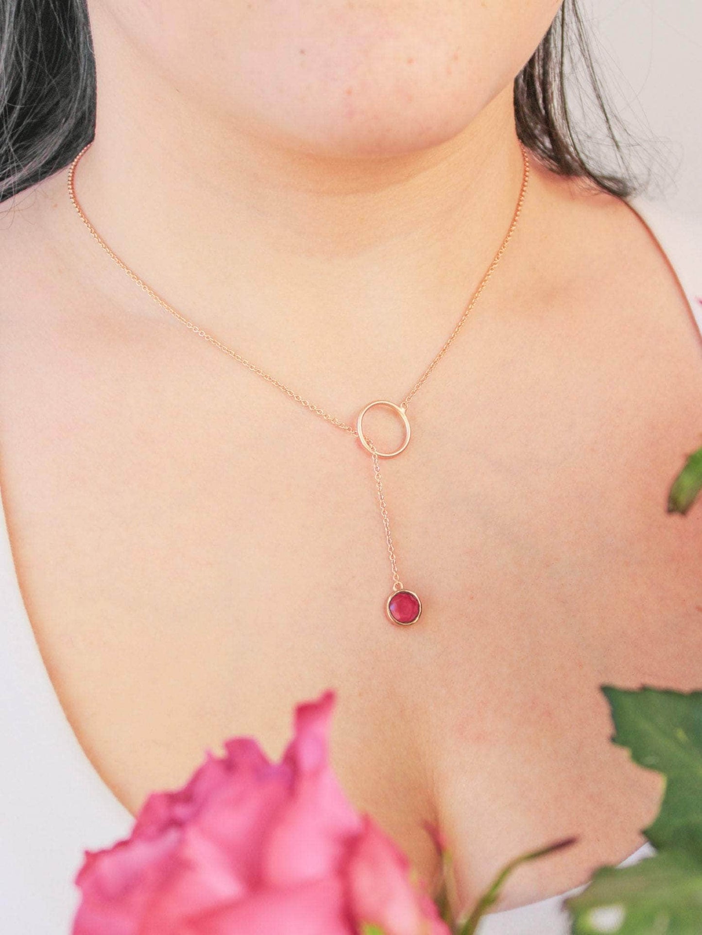 Ash & Rose Rose Gold Pebble Drop Lariat Necklace Pebble Drop Lariat Necklace