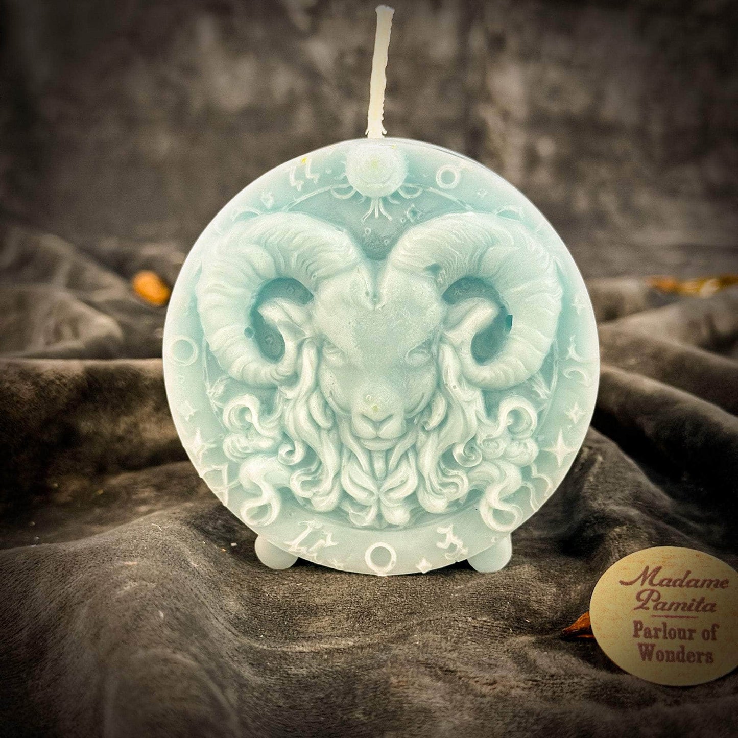 Parlour of Wonders Beeswax Candle Blue (Reconciliation) Beeswax Aries Ram Zodiac Spell Candle Beeswax Aries Ram Zodiac Spell Candle