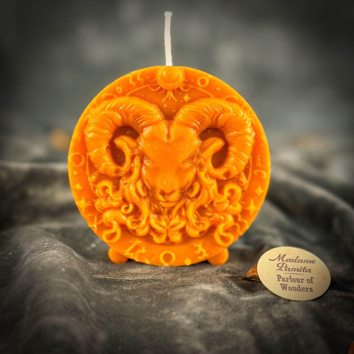 Parlour of Wonders Beeswax Candle Orange (Removing Blocks) Beeswax Aries Ram Zodiac Spell Candle Beeswax Aries Ram Zodiac Spell Candle