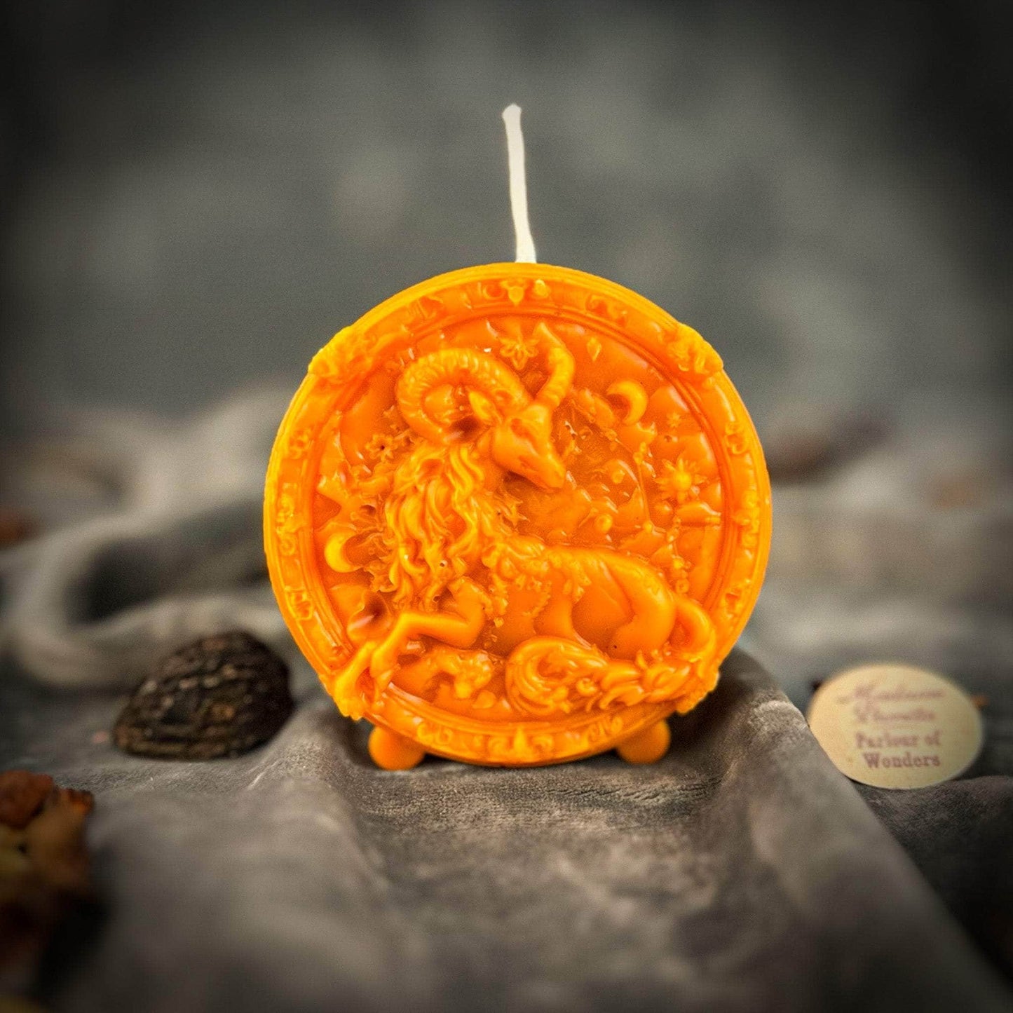 Parlour of Wonders Beeswax Candle Orange (Removing Blocks) Beeswax Capricorn Goat Zodiac Spell Candle Beeswax Capricorn Goat Zodiac Spell Candle