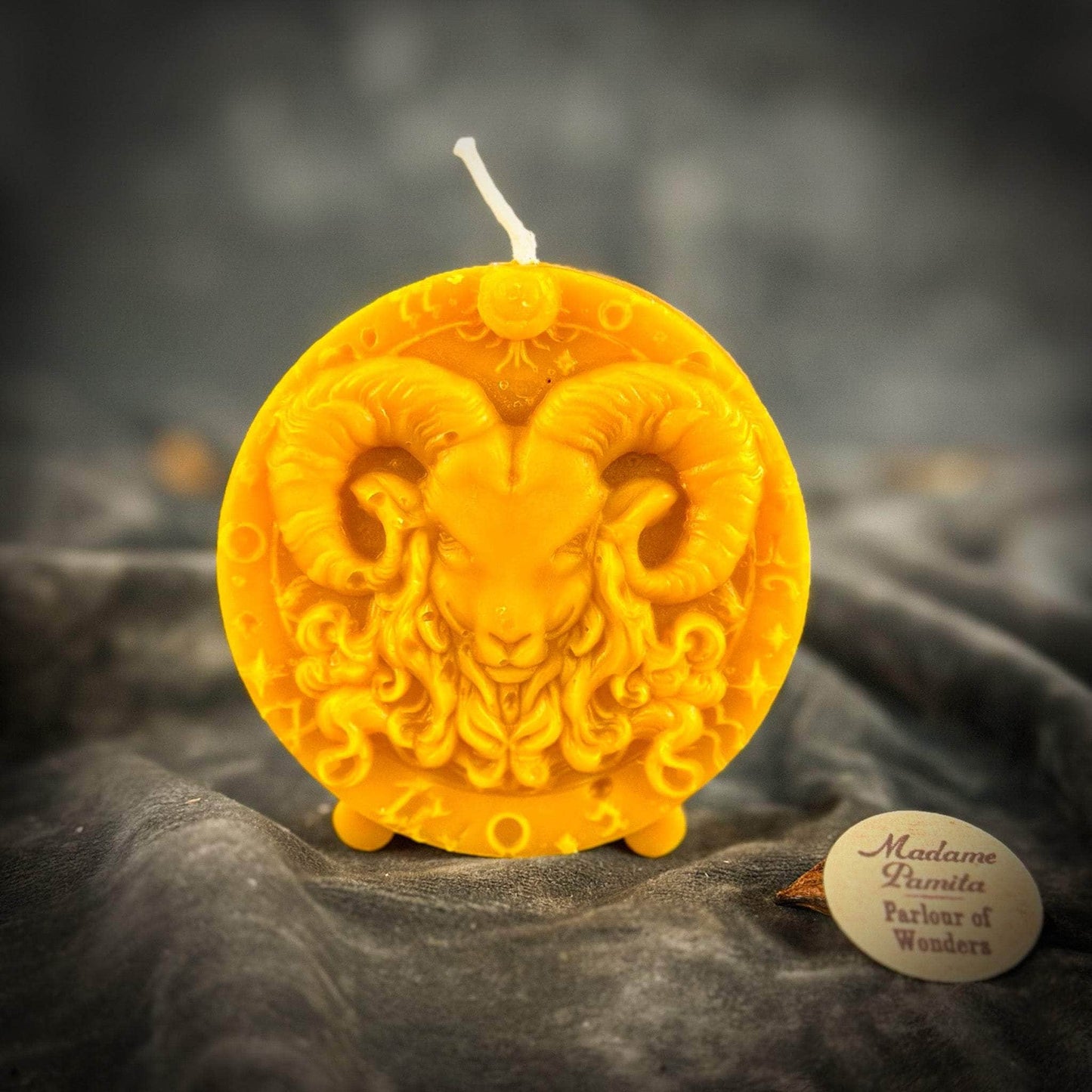 Parlour of Wonders Beeswax Candle Yellow (Success) Beeswax Aries Ram Zodiac Spell Candle Beeswax Aries Ram Zodiac Spell Candle