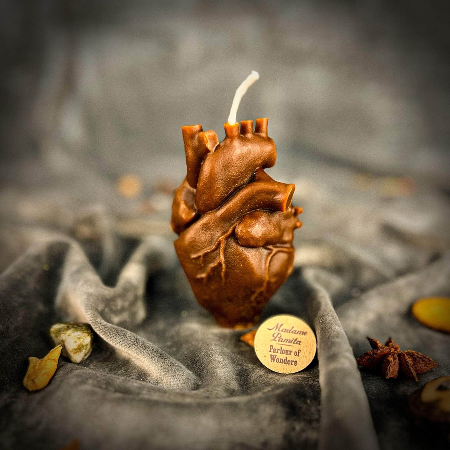 Parlour of Wonders Brown (Grounding and Fidelity) Beeswax Anatomical Heart Spell Candle Beeswax Anatomical Heart Spell Candle