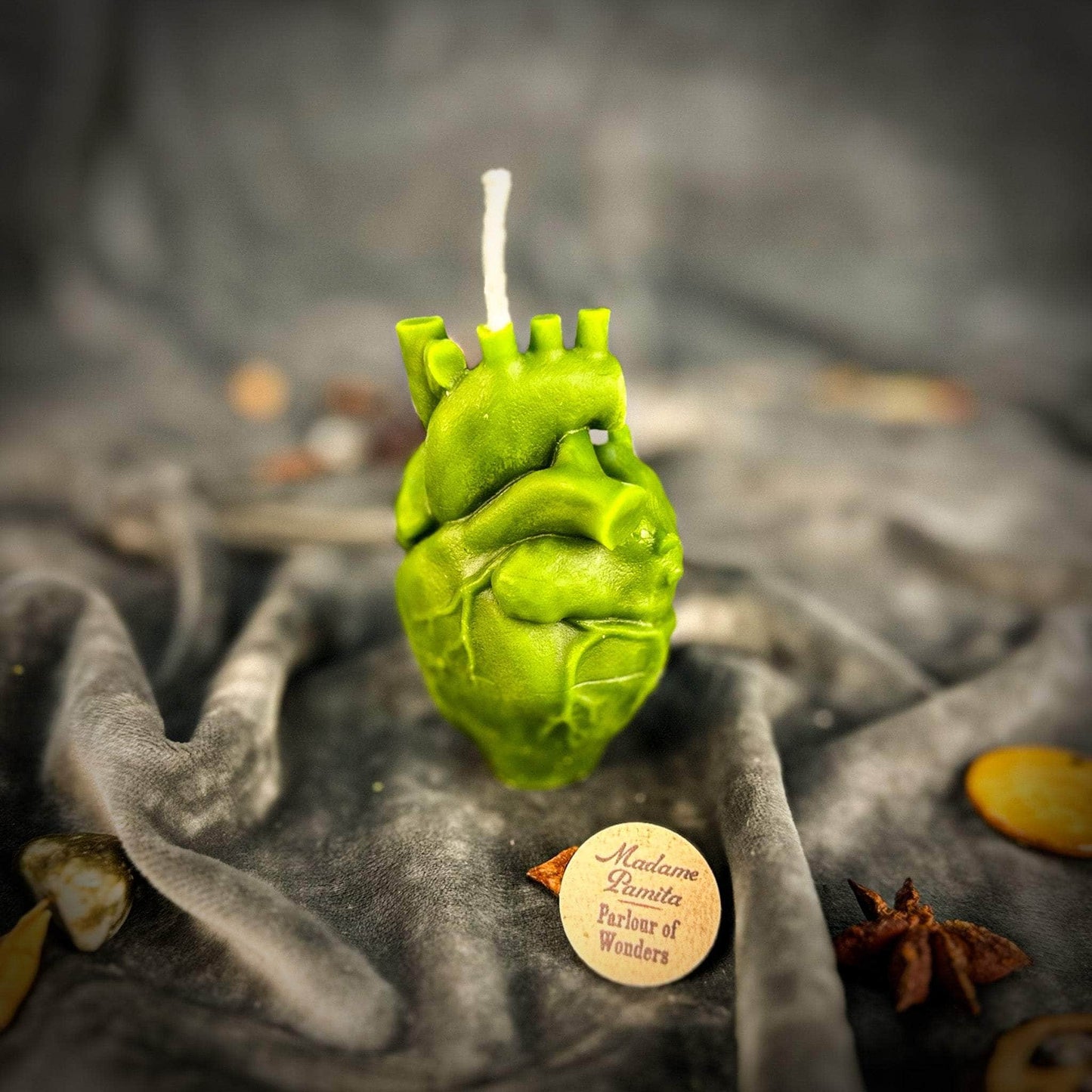 Parlour of Wonders Green (Prosperity) Beeswax Anatomical Heart Spell Candle Beeswax Anatomical Heart Spell Candle