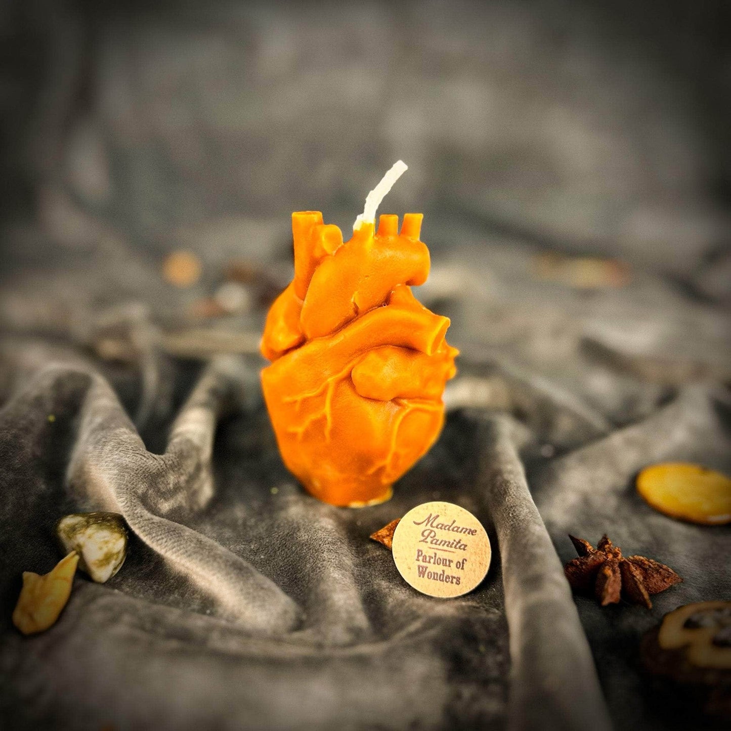 Parlour of Wonders Orange (Removing Blocks) Beeswax Anatomical Heart Spell Candle Beeswax Anatomical Heart Spell Candle