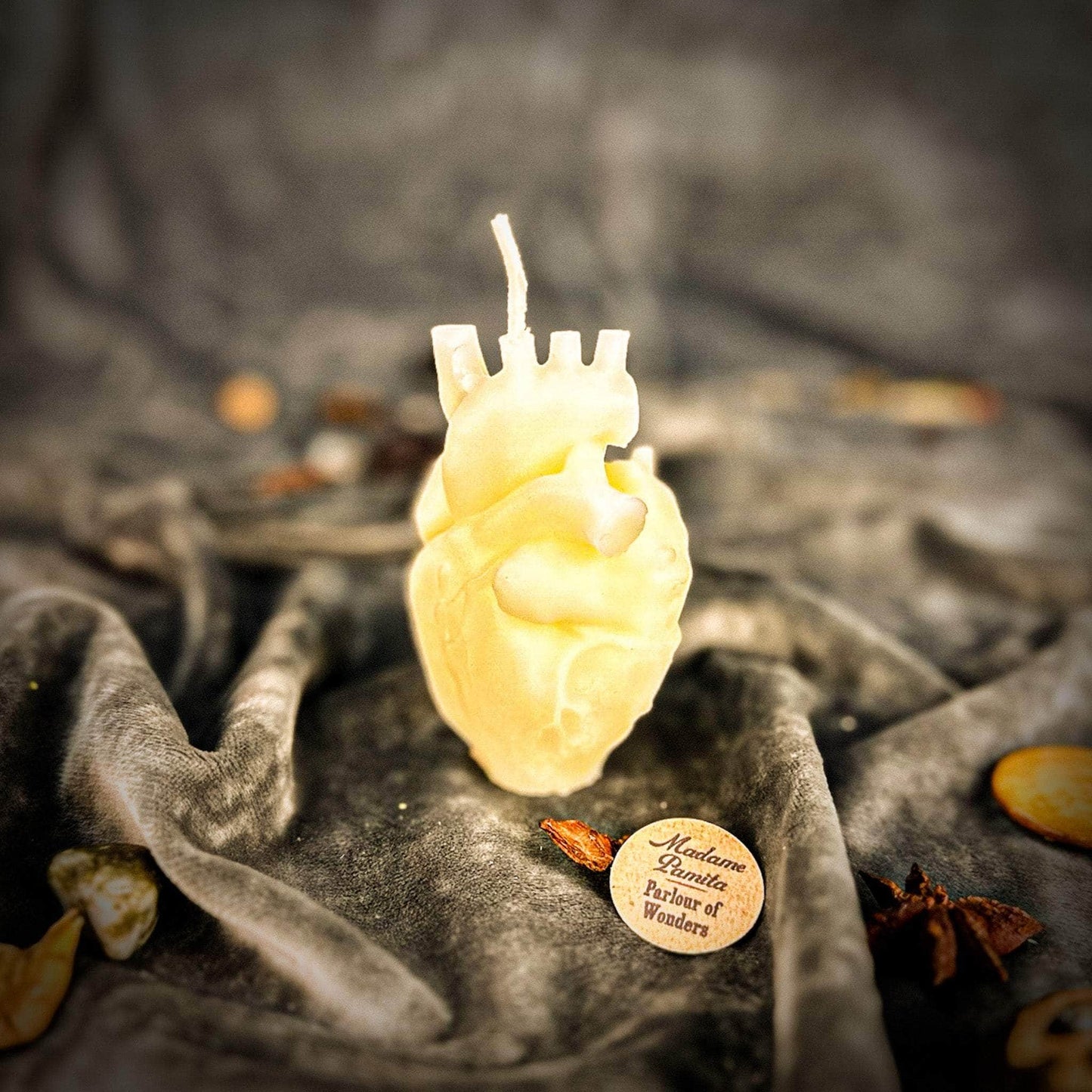 Parlour of Wonders White (Blessing) Beeswax Anatomical Heart Spell Candle Beeswax Anatomical Heart Spell Candle