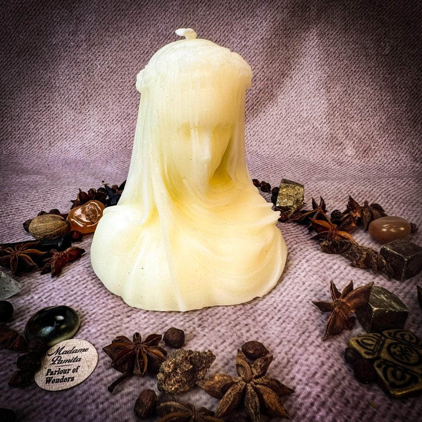 Parlour of Wonders White (Bringing All Secrets to Light) Beeswax Veil of Secrets Spell Candle Beeswax Veil of Secrets Spell Candle