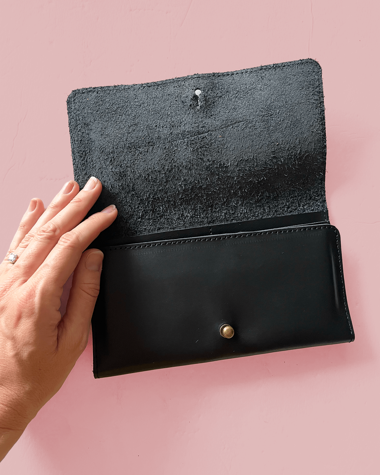 Purse & Clutch Handbags, Wallets & Cases Ink Black Fold Over Leather Wallet Fold Over Leather Wallet