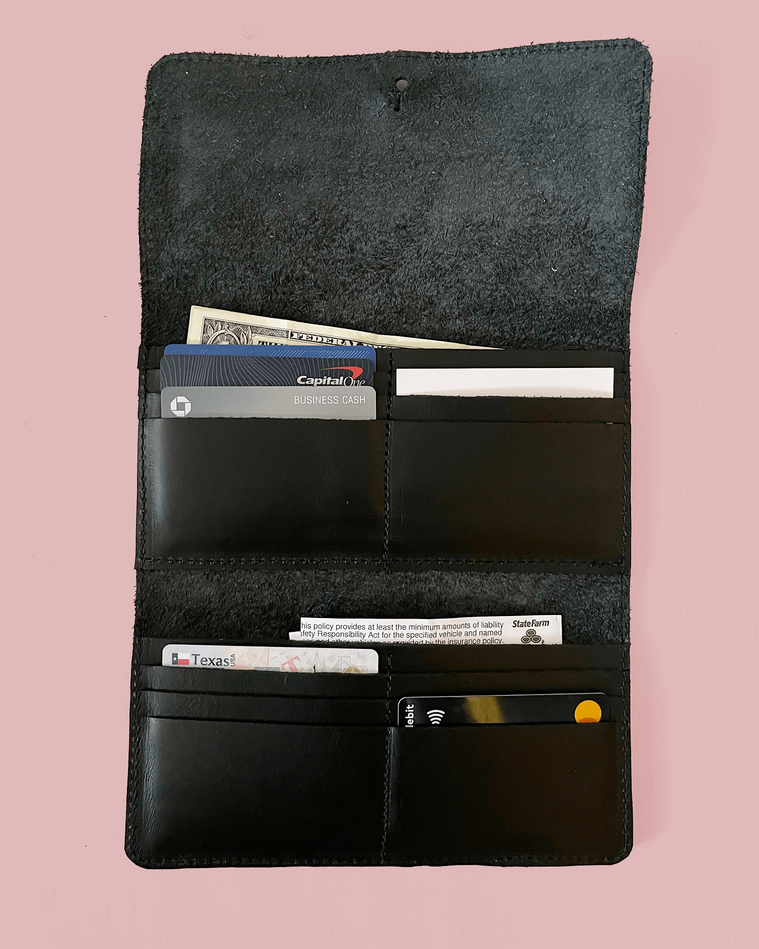 Purse & Clutch Handbags, Wallets & Cases Ink Black Fold Over Leather Wallet Fold Over Leather Wallet