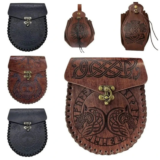 Ultimate Bag Store Brown - Wolf Medieval Dragon Wolf Coin Purse Cosplay Waist Bag Viking Knight Accessory Medieval Dragon Wolf Coin Purse Cosplay Waist Bag Viking Knight Accessory