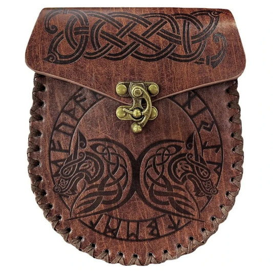 Ultimate Bag Store Brown - Wolf Medieval Dragon Wolf Coin Purse Cosplay Waist Bag Viking Knight Accessory Medieval Dragon Wolf Coin Purse Cosplay Waist Bag Viking Knight Accessory
