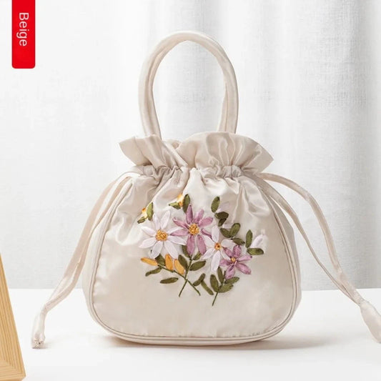 Ultimate Bag Store Mini Embroidered Flower Pattern Drawstring Bag Small Women Bucket Bag Top Handle Ladies Handbag Phone Bag Summer Purse Mini Embroidered Flower Pattern Drawstring Bag Small Women Bucket Bag Top Handle Ladies Handbag Phone Bag Summer Purse