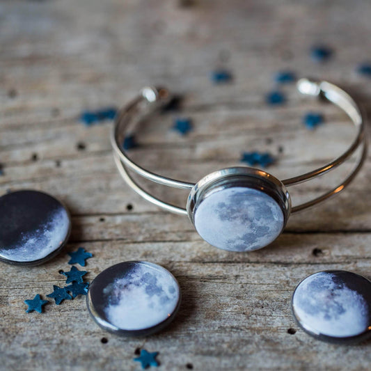 Yugen Handmade Bracelet Silver Tone Interchangeable Moon Phase Cuff Bracelet Interchangeable Moon Phase Cuff Bracelet