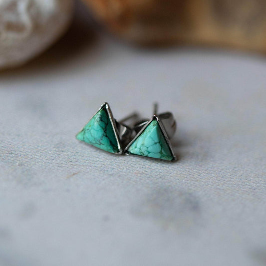 Yugen Handmade Earrings Silver Mountains of Earth Tiny Triangle Turquoise Stud Earrings Mountains of Earth Tiny Triangle Turquoise Stud Earrings