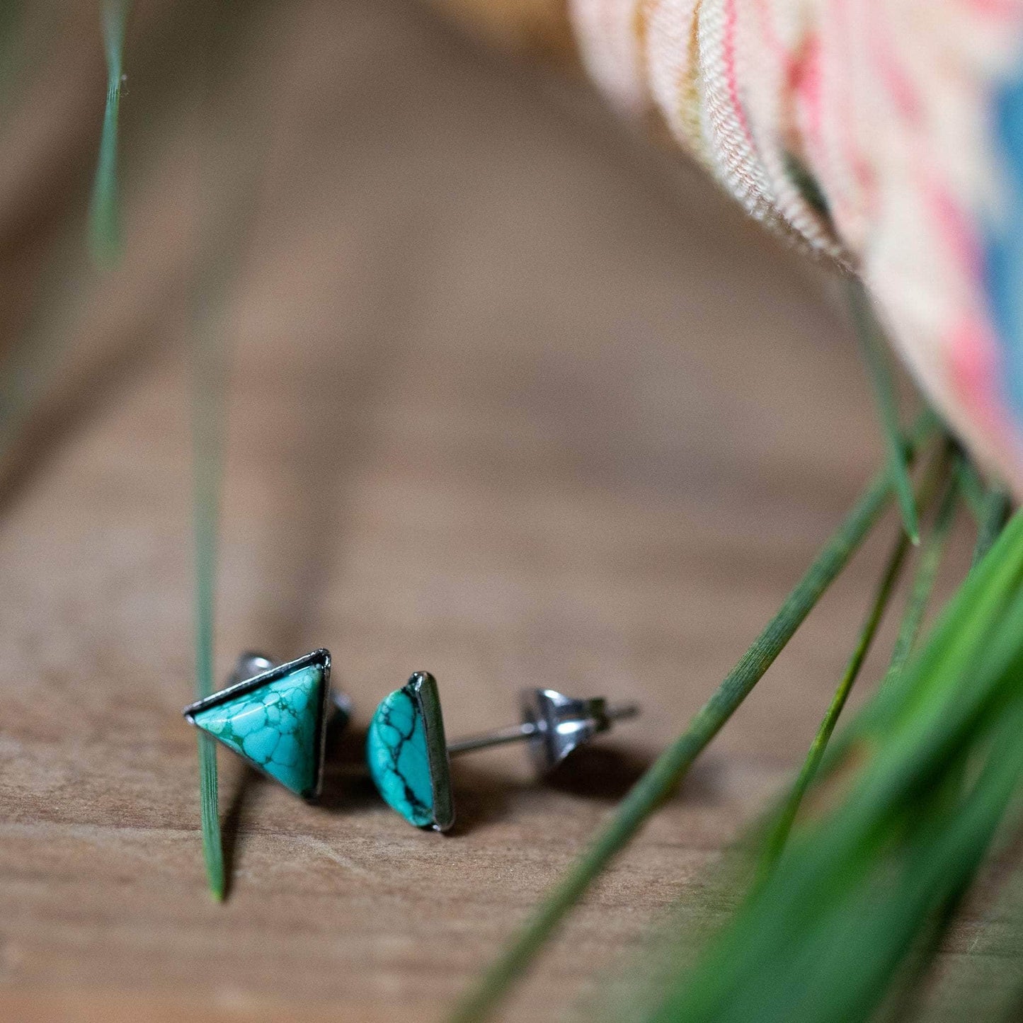 Yugen Handmade Earrings Silver Mountains of Earth Tiny Triangle Turquoise Stud Earrings Mountains of Earth Tiny Triangle Turquoise Stud Earrings