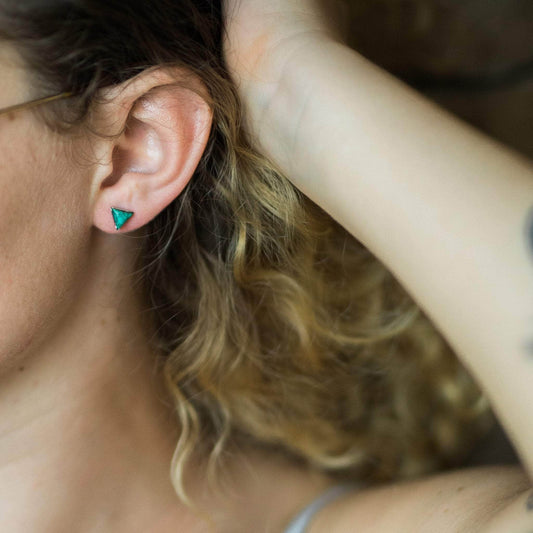 Yugen Handmade Earrings Silver Mountains of Earth Tiny Triangle Turquoise Stud Earrings Mountains of Earth Tiny Triangle Turquoise Stud Earrings